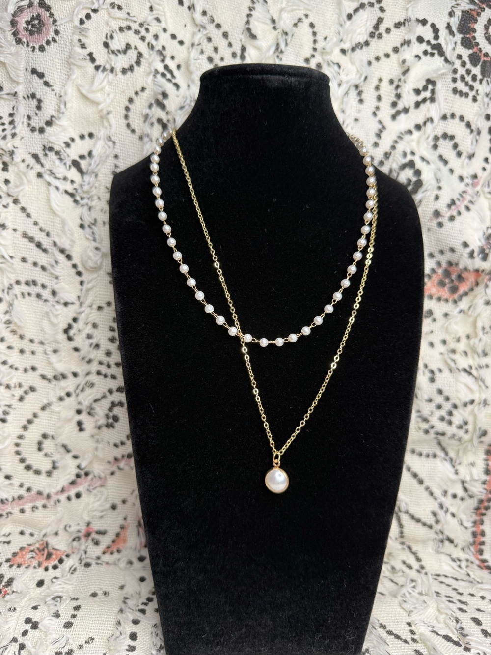 Azazie Gold Pearl Layered Necklace Set - White Pearls - Picture 4 of 5